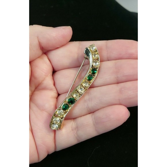 Vtg Ribbon Silver Tone With Clear Stones Statement brooch Pin 2.25" Signed - Picture 5 of 7